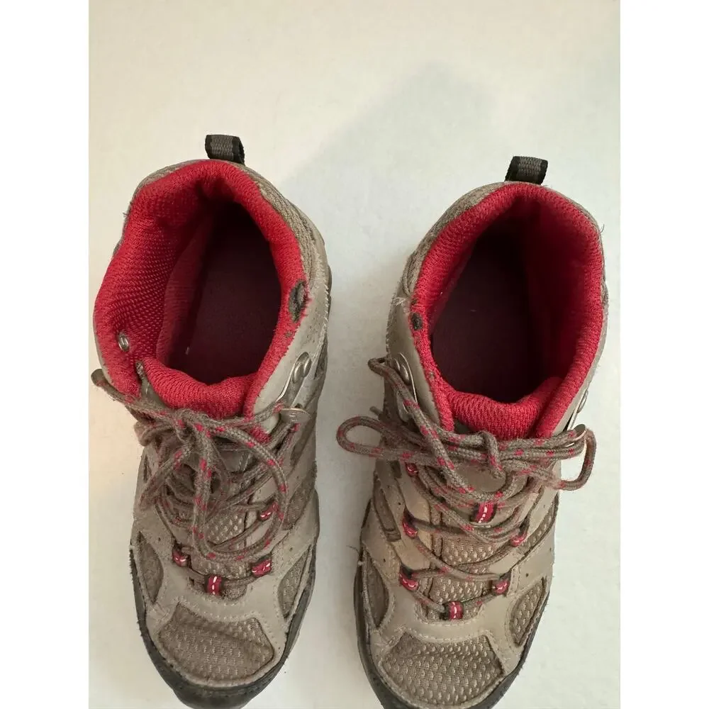Moab 3 Mid Waterproof Leather Kids' Size 4M Boulder Gray Red Hiking Boots